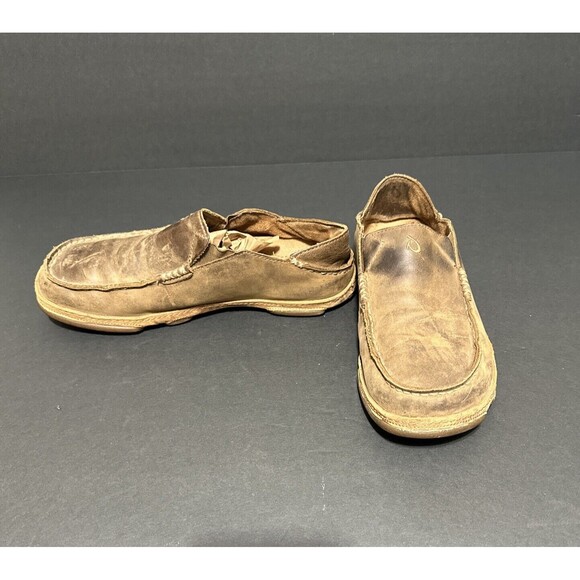 OluKai Moloa Mens 8 Shoes Brown Leather Slip On Casual Slipper Convert loafers - Picture 3 of 13